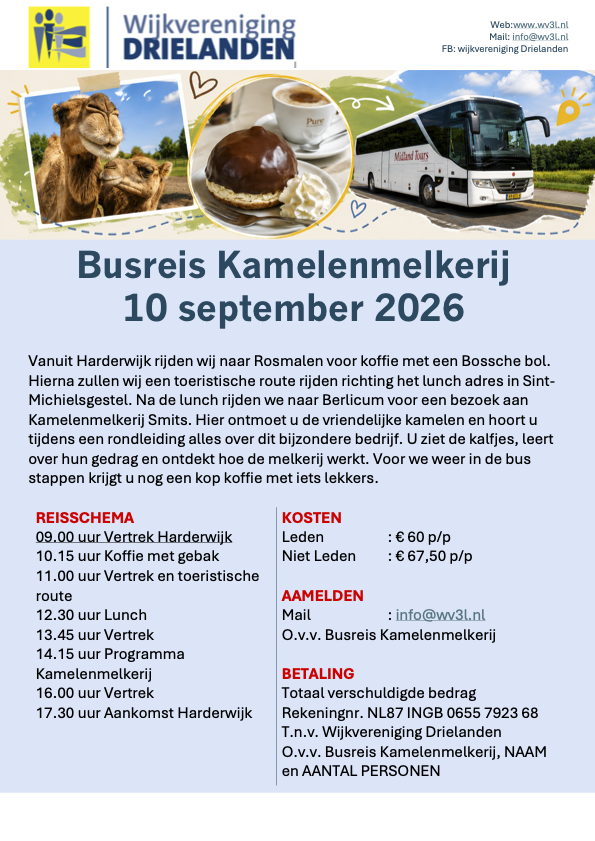Busreis kamelenmelkerij 10 september 2026
